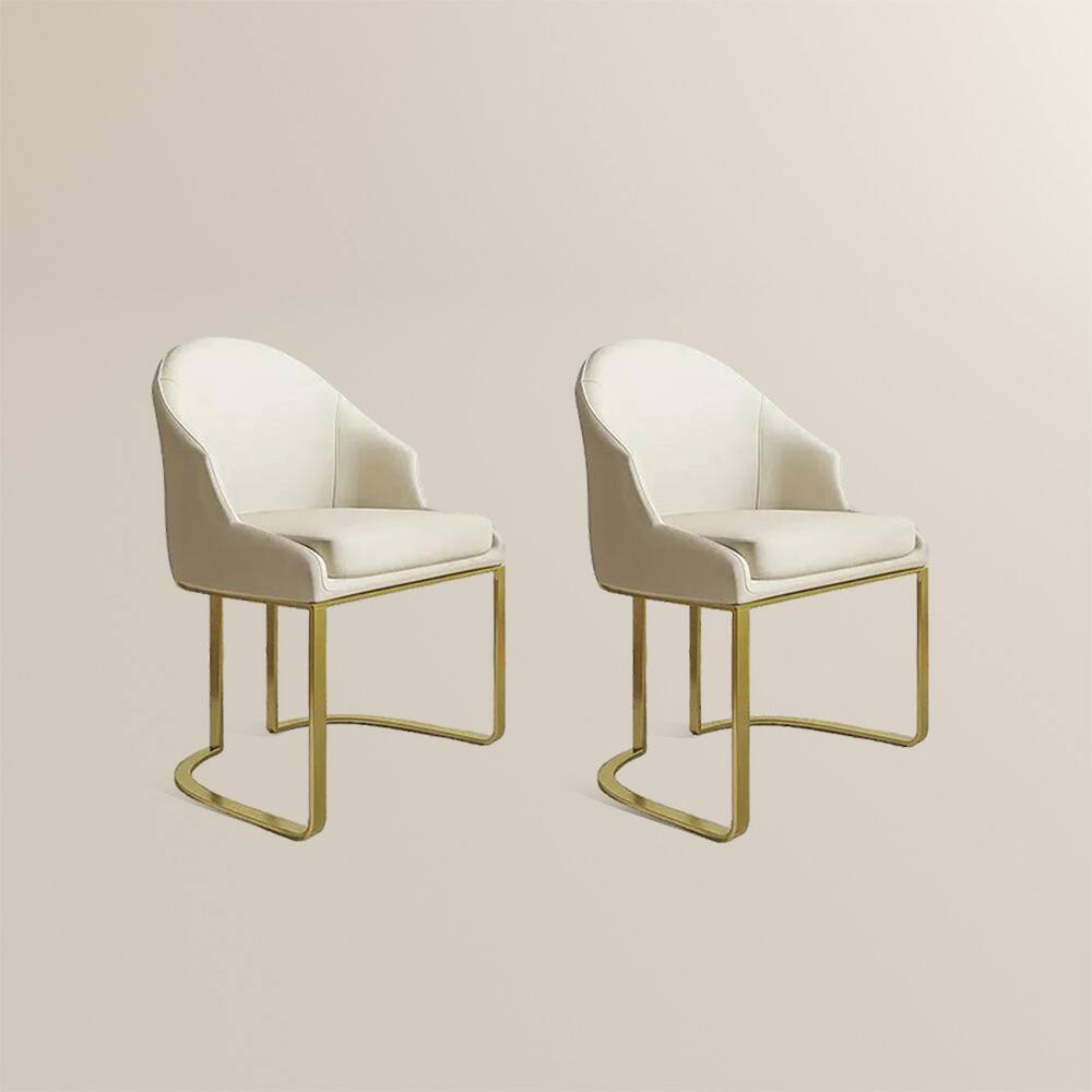 Alt View 7. POVISON - Modern Luxury Upholstered Beige Dining Chairs Set of 2, Boucle Dining Chairs, Low Back Dining Chairs with Gold Legs - Green PU Leather.