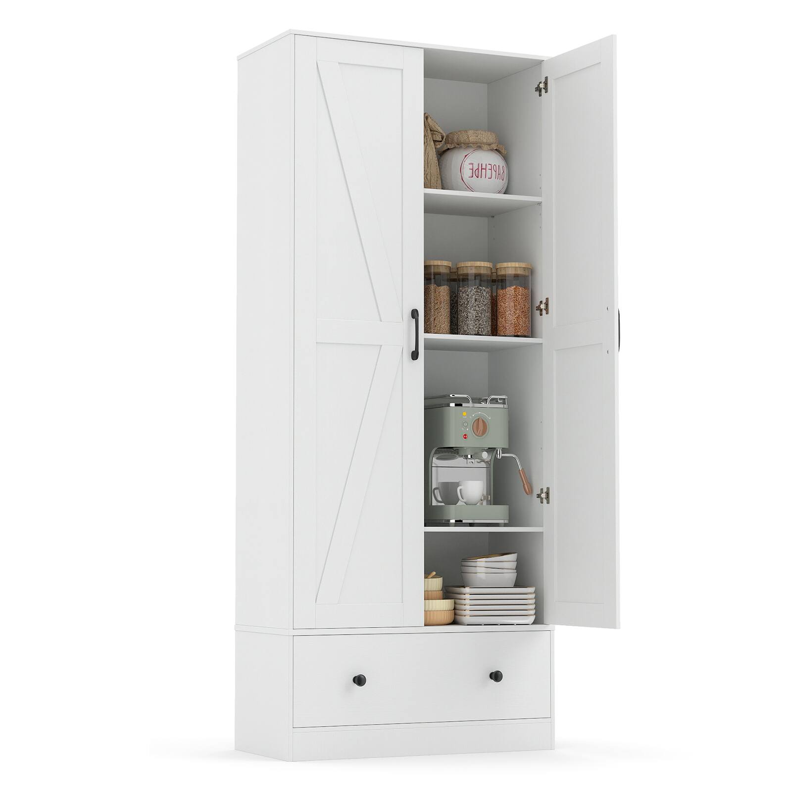 Alt View 9. Costway - Costway 72" Tall Kitchen Pantry Cabinet, Farmhouse Wooden Cupboard with 2 Doors, Drawer - White.