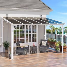 Yardgrace - 8'x 12' Outdoor Wall Mounted Lean-to Gazebo, Heavy Duty Sloped Roof Metal Awning for Patio, Decks & Backyard - White