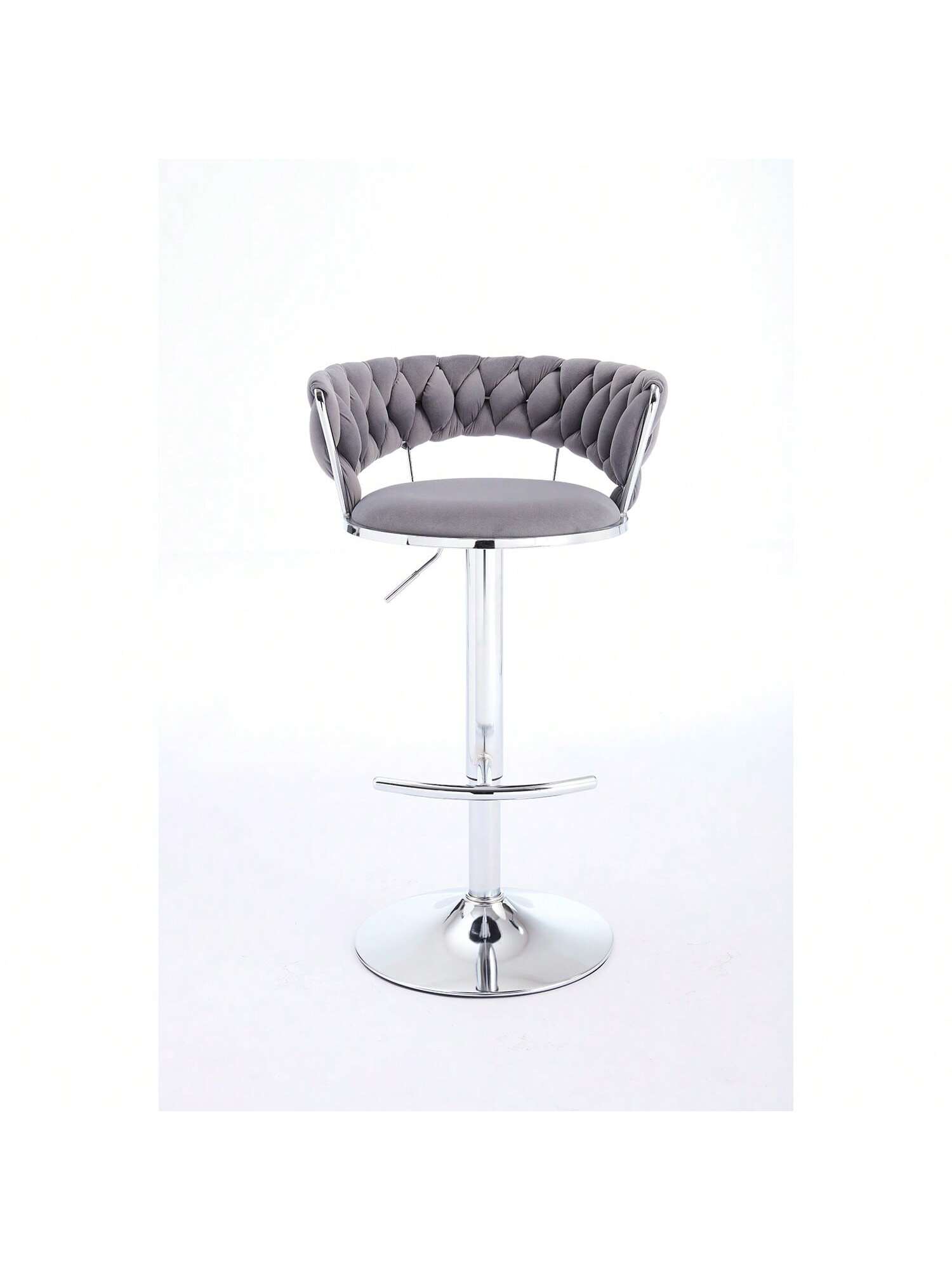 Alt View 4. Trinkets Crazed - Velvet Bar Stools Set Of 2, Modern Swivel Barstools With Woven Backrest, Adjustable Counter Stools - Gray.