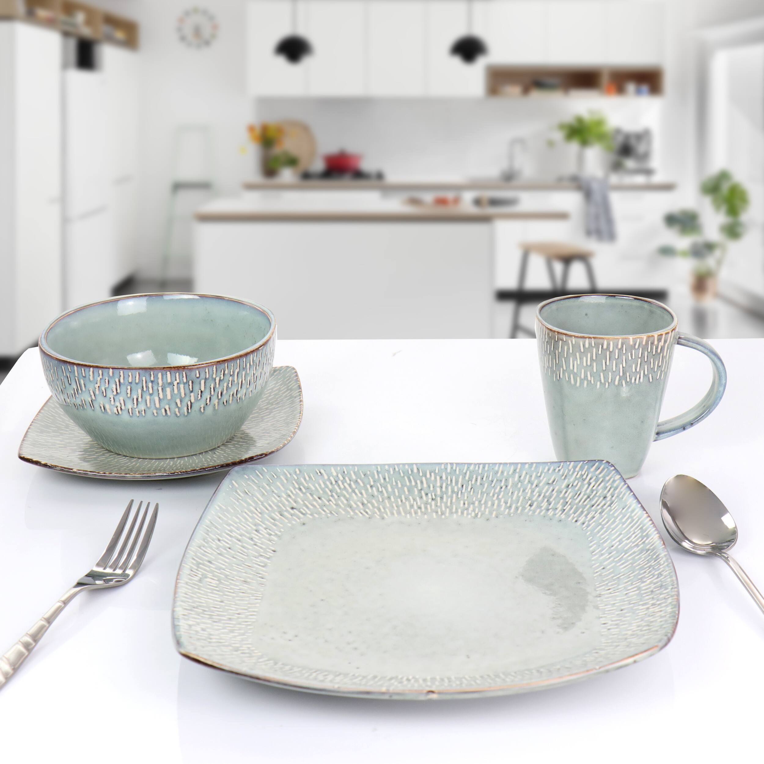 Alt View 4. Meritage - Meritage 16 Piece Stoneware Dinnerware Set in Gray (Service for 4) - Gray.