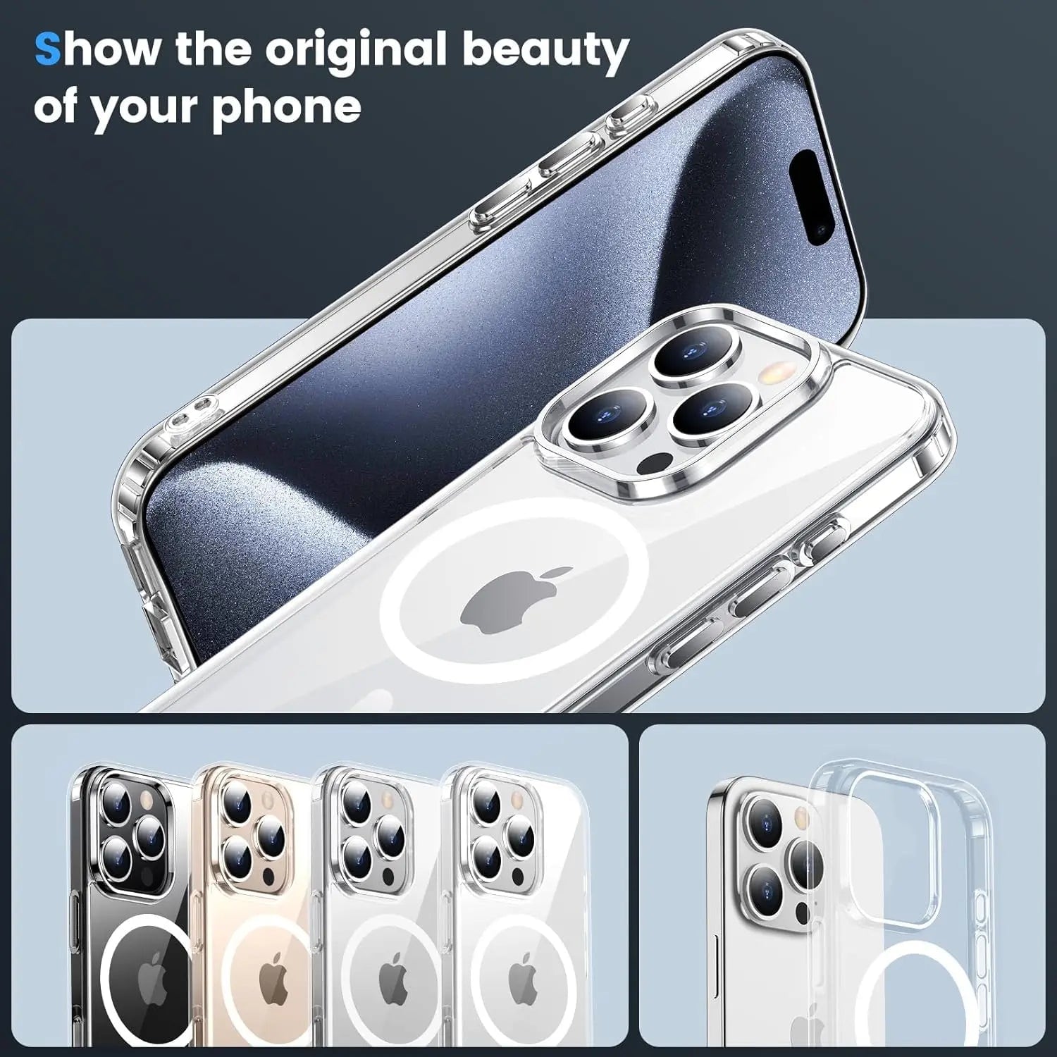 Entronix [Magnetic] Case for iPhone 15 Pro [Hard Back] Cover Clear