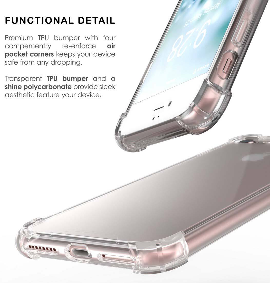 FUNCTIONAL DETAIL

Premium TPU bumper with four complementary re-enforce air pocket corners keeps your device safe from any dropping.

Transparent TPU bumper and a shine polycarbonate provide sleek aesthetic feature your device.