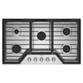 Whirlpool - 36 in. Wide 5 burners Built-In Gas Cooktop with EZ-2-Lift Hinged Cast-Iron Grates - Stainless Steel