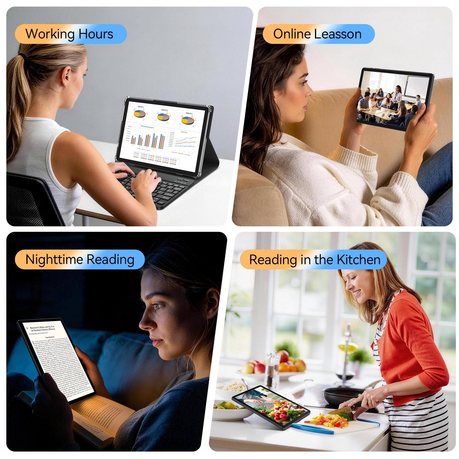 - Working Hours
- Online Lesson
- Nighttime Reading
- Reading in the Kitchen