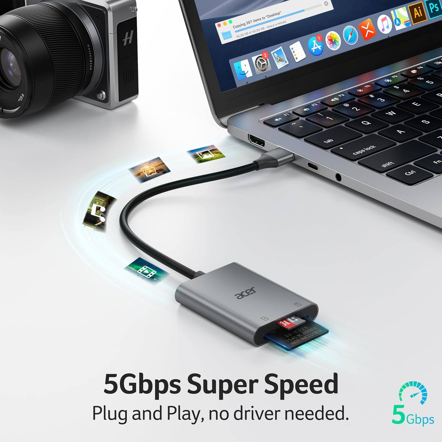 5Gbps Super Speed  
Plug and Play, no driver needed.