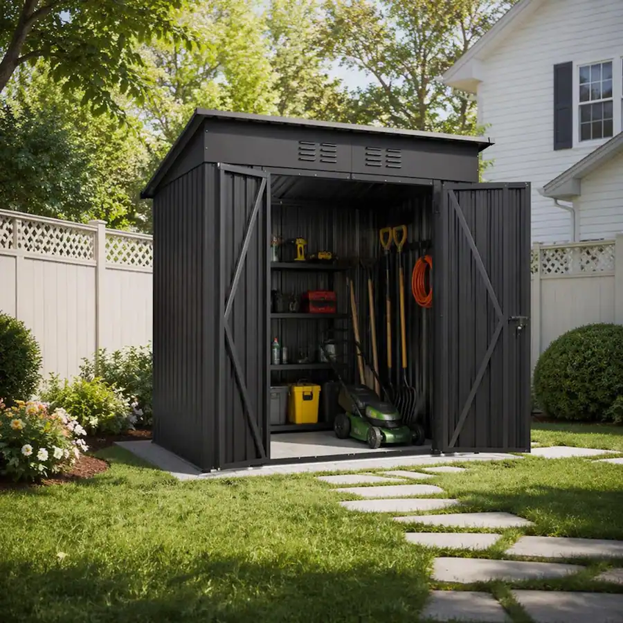 RYHNUYNE 6x4 ft Metal Shed Double Doors Galvanized Steel Aluminum ...