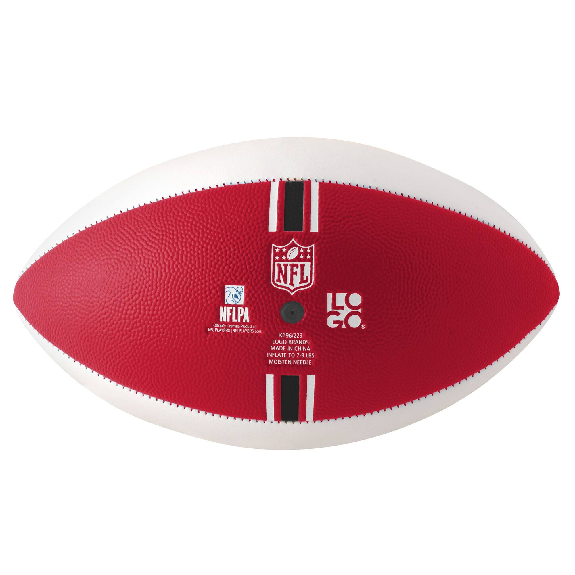 NFL  
NFLPA  
LO GO  

K16/223  
MADE IN CHINA  
INFLATE TO 7-9 LBS  
MOISTEN NEEDLE  

LOGO BRANDS  
MADE IN CHINA  
NFLATE 0 14 LBS  
MOISTEN NEEDLE
