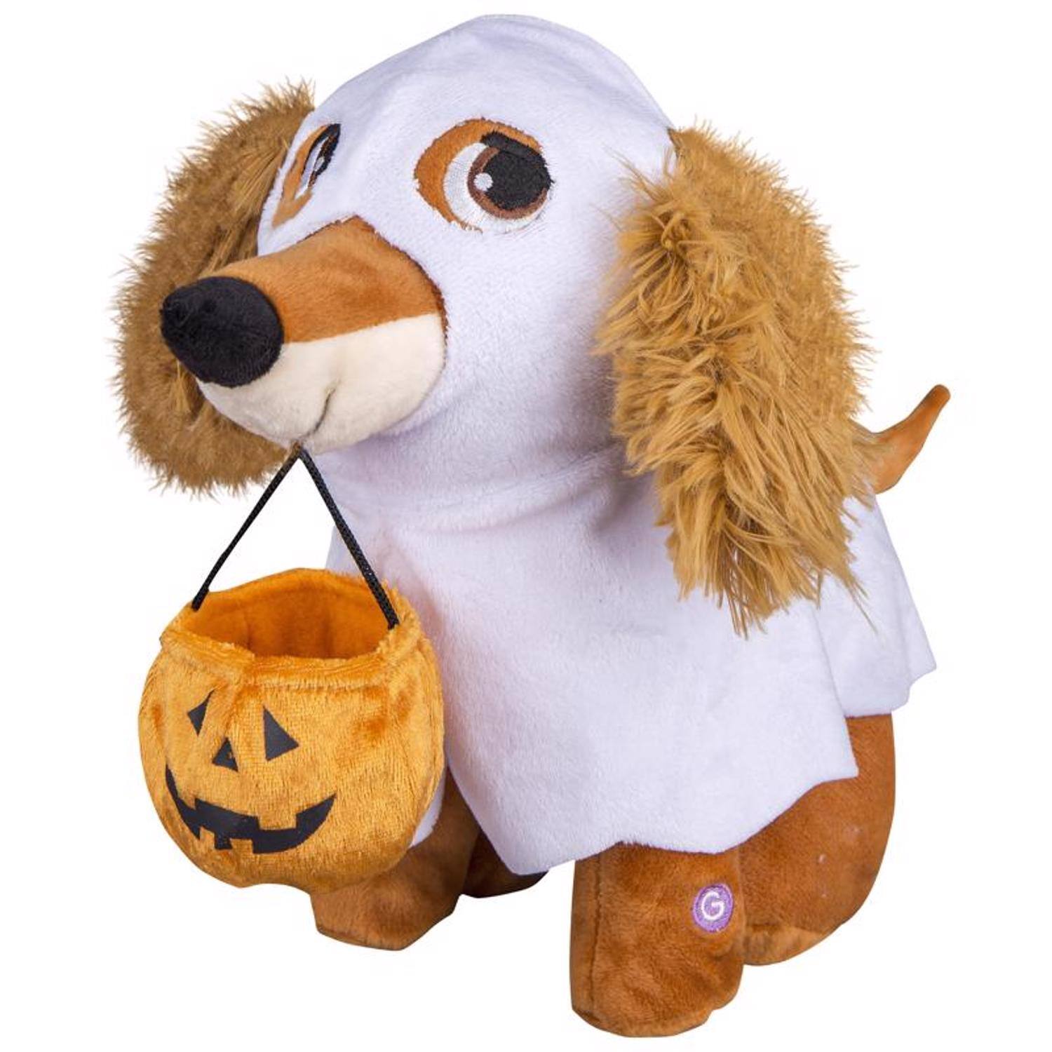 Front. Gemmy - Gemmy Animated Musical Plush Ghost Dog Halloween Decor - Brown | White.