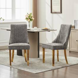 GOODSILO - Luxury Chenille Fabric Upholstered Dining Chairs with Golden Stainless Steel Legs, Set of 2 - Gray