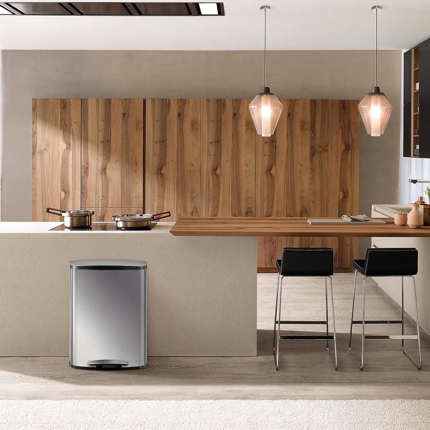 Alt View 1. Homhougo - 50L Heavy Duty Hands-Free Stainless Steel Kitchen Trash Can, Rectangular Waste Bin with Soft Close Lid - Stainless Steel Color.