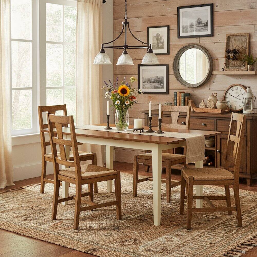 Left. FurniFact - Rectangular Wood Dining Table - Buttermilk & Cherry.