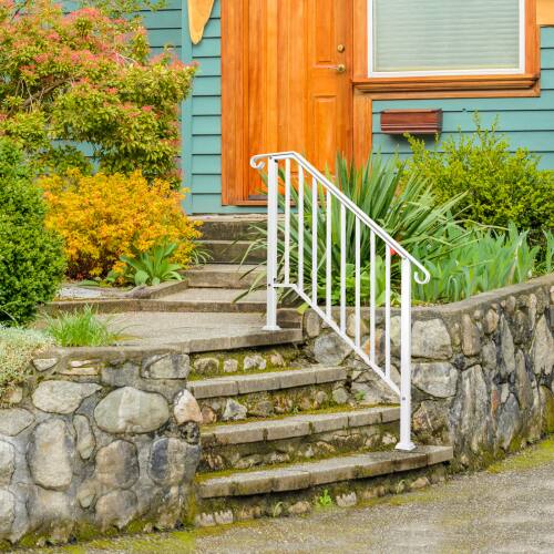 Alt View 8. Winado - Handrails Steps Stair Fits 3-4 Steps, Wrought Iron Hand Rail Stair Railing 1PC for Outdoor Concrete Porch Wooden Steps - White.