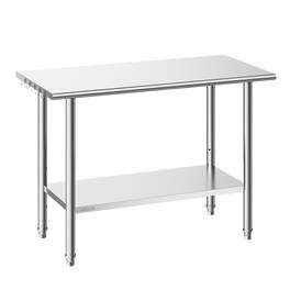 VEVOR - Stainless Steel Work Table, 24x48 Inch Food Prep Table, Commercial Kitchen Workstation with Adjustable Undershelf - Silver