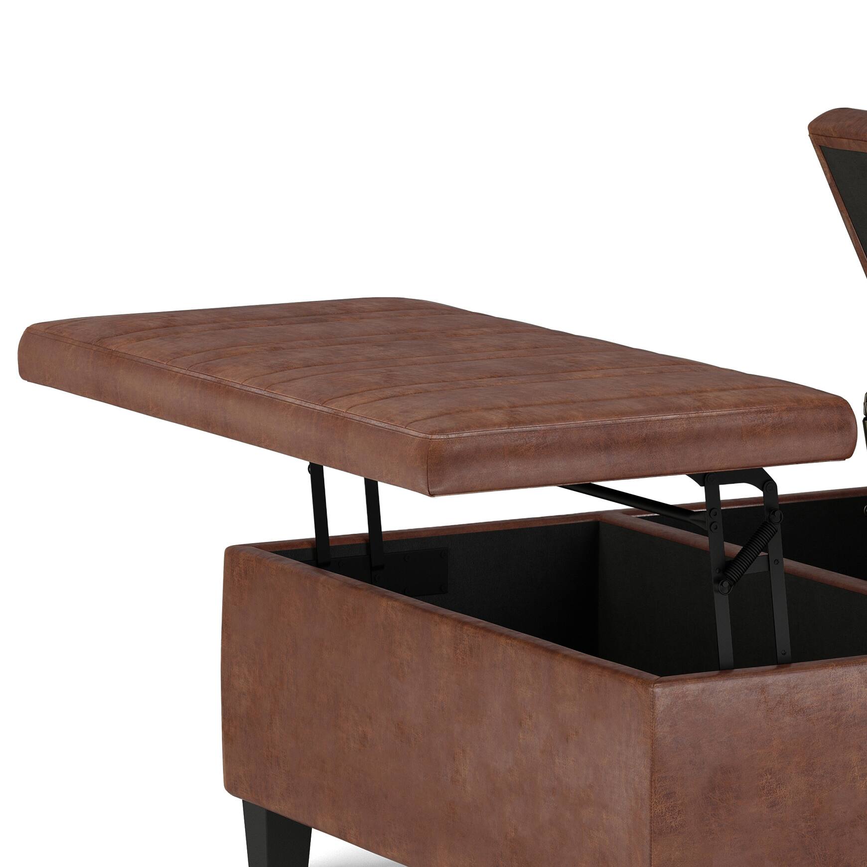 Alt View 11. Simpli Home - Ellis Coffee Table Storage Ottoman - Distressed Saddle Brown.