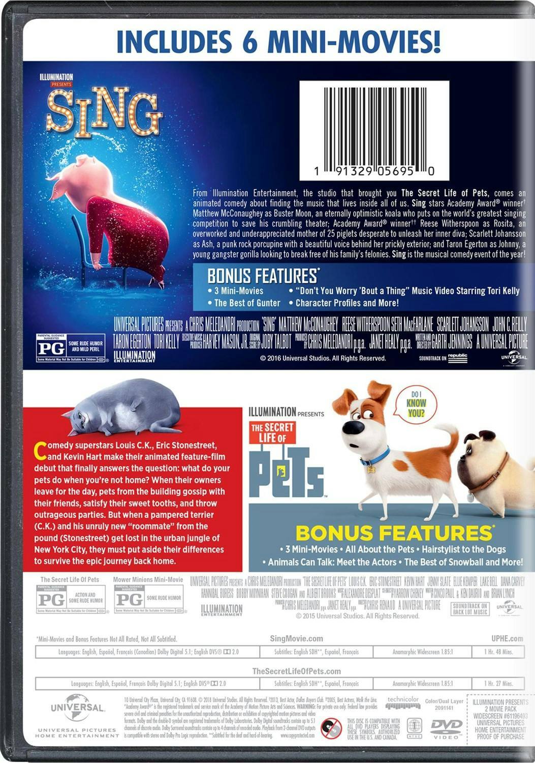 Back. Sing/The Secret Life of Pets (DVD Double Feature) [DVD].