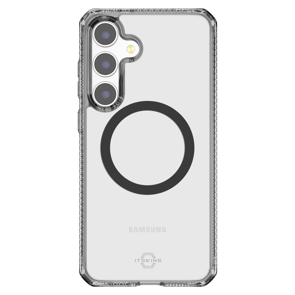 Front. Itskins - Hybrid_R Clear MagSafe Case for Samsung Galaxy S 2025 Small - Black.