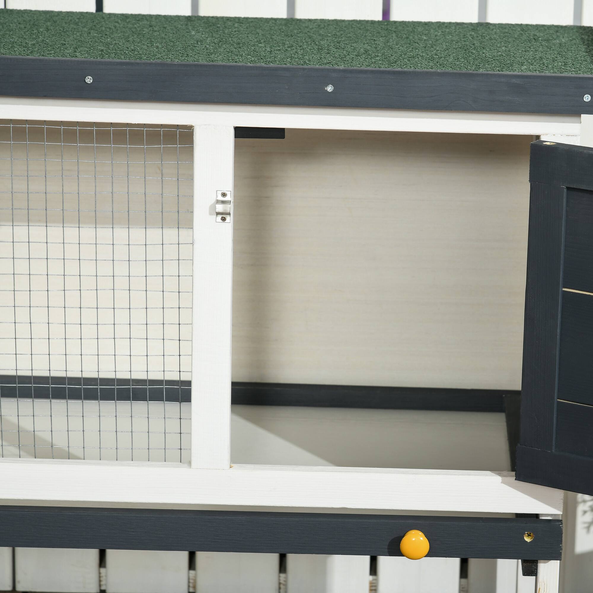 Alt View 4. Pawhut - 35" Wooden Rabbit Hutch Indoor, Bunny Cage Outdoor, Guinea Pig House with Pull-Out Tray, Openable Asphalt Roof.