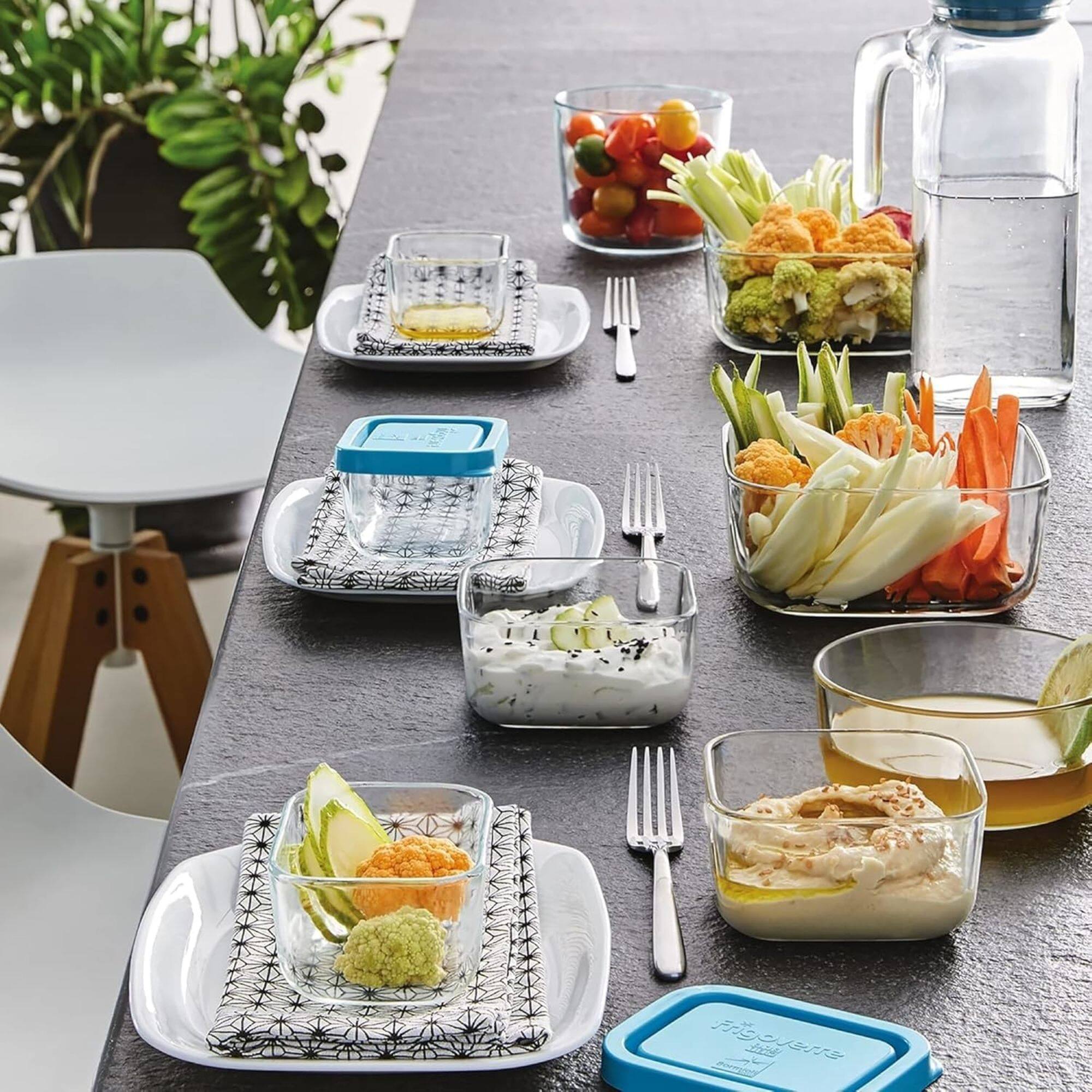 Alt View 5. Bormioli Rocco - Bormioli Rocco Frigoverre Square Glass Food Storage Containers Set, 3-Piece - Clear and Blue.