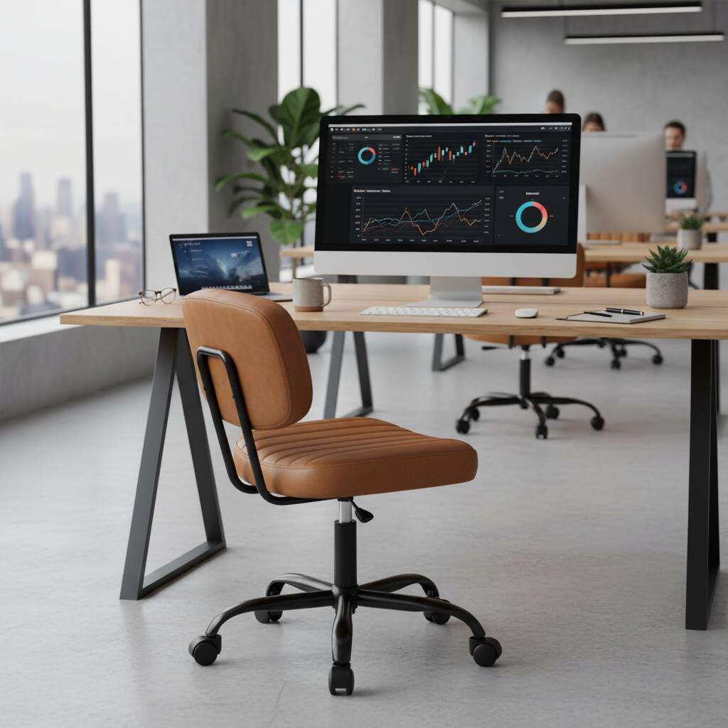 Alt View 6. AOITUN - Small Armless Home Desk Chair with Low Back Lumbar Support, 360° Swivel Wheels, for Small Space, Kids and Adults, Brown - Brown.