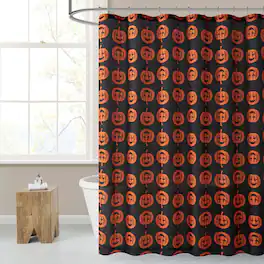Kate Aurora - Halloween Accents Orange Spooky Jack O' Lanterns Fabric Shower Curtain - Standard Size - Black