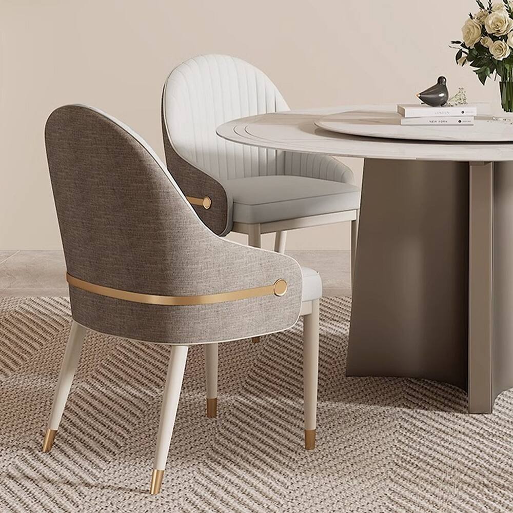 Alt View 2. POVISON - Modern Upholstered Dining Chairs Set of 2, Faux Leather & Linen Side Chairs, Light Gray & Gray - Beige & Gray.