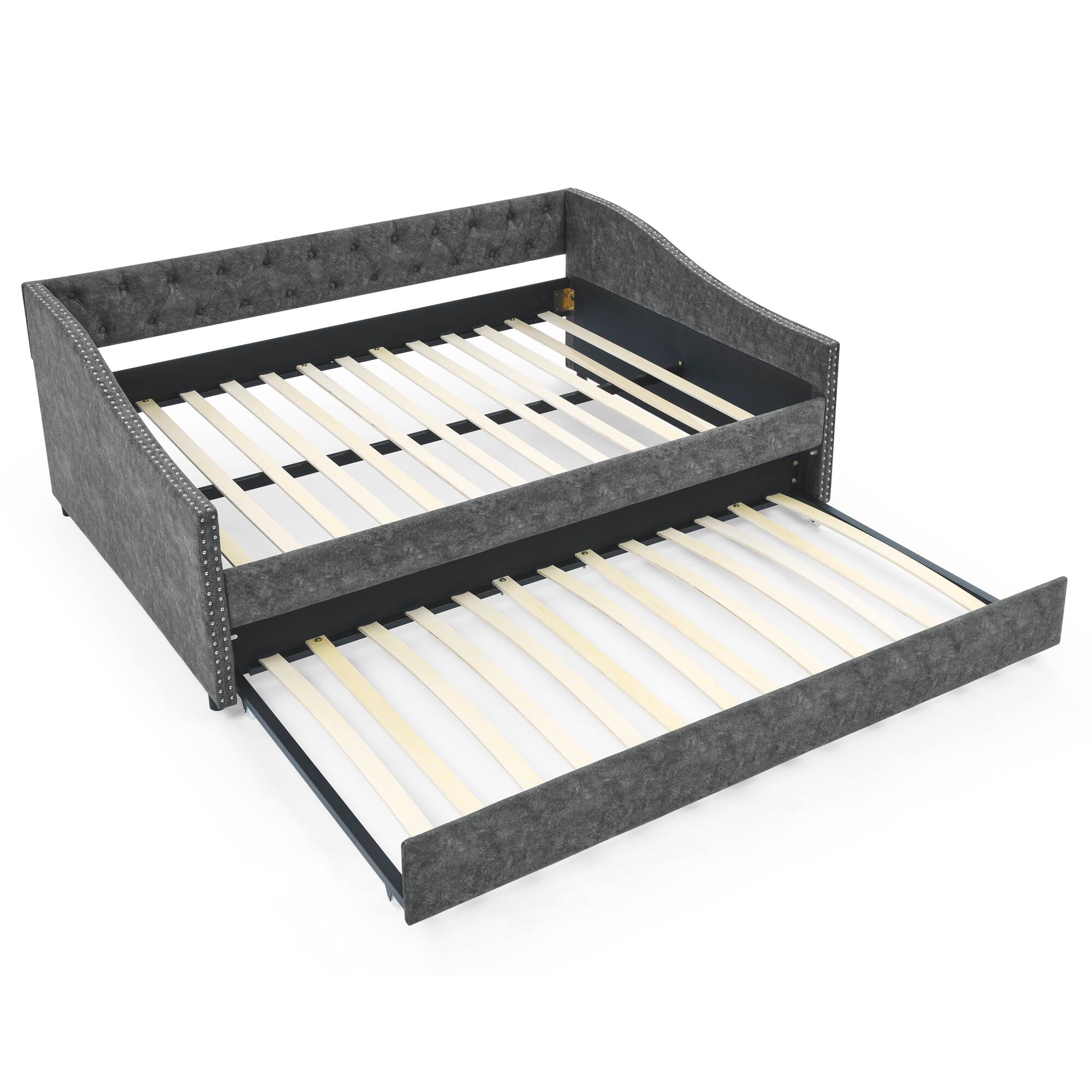Alt View 4. Tiramisubest - Full Size Daybed with Twin Size Trundle Upholstered Tufted Sofa Bed, ,Grey (80.5"x55.5"x27.5") - Grey.