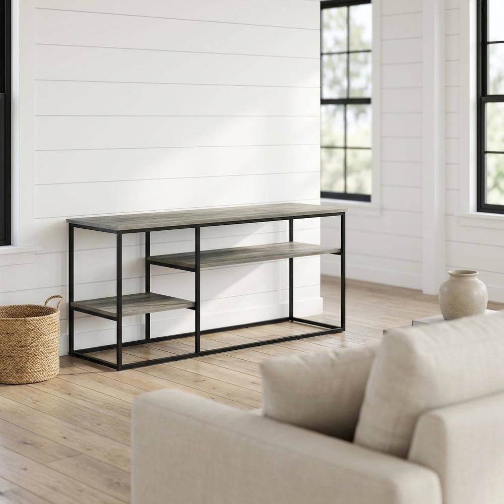 Alt View 1. FurniFact - Modern TV Stand for 50 Inch TVs in French Oak Grey with Composite Wood Finish - Gray.