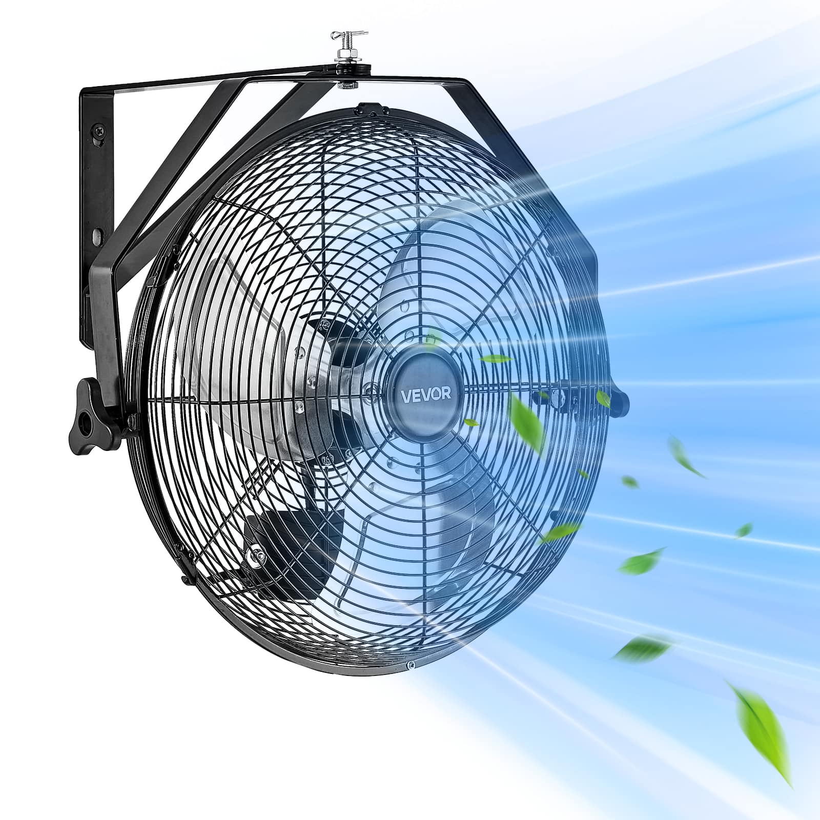 Front. VEVOR - 14 Inch Industrial Wall Mount Fan, High Velocity 2473 CFM Outdoor Fan with 3 Speeds, Waterproof IP44 Garage Wall Fan - Black,Silver.