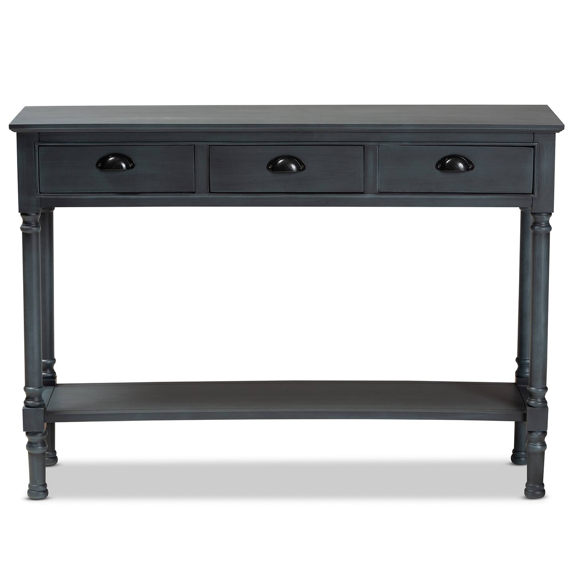 Left. Baxton Studio - Garvey French Provincial Dark Gray Wood 3-Drawer Entryway Console Table - Dark Blue Gray.