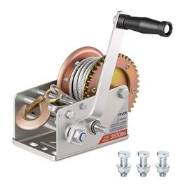 VEVOR - Boat Winch, 3500 lbs Hand Winch, Heavy Duty Manual Rope Crank with 32.8ft Steel Wire, Portable Two-Way Ratchet - Silver