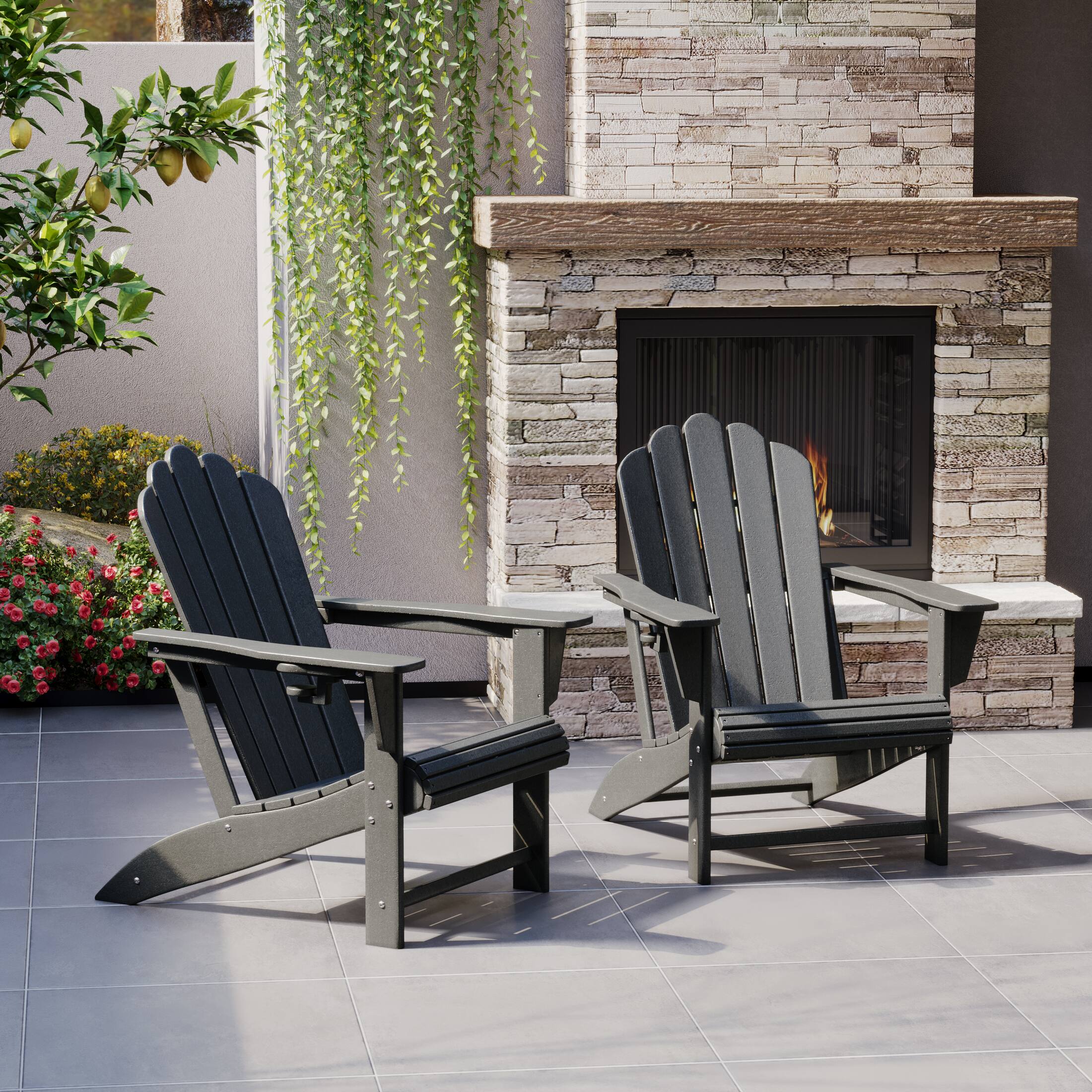 Angle. WestinTrends - WestinTrends Highland Outdoor Patio HDPE Adirondack Chairs With Cup Holders (Set of 2) - Gray.