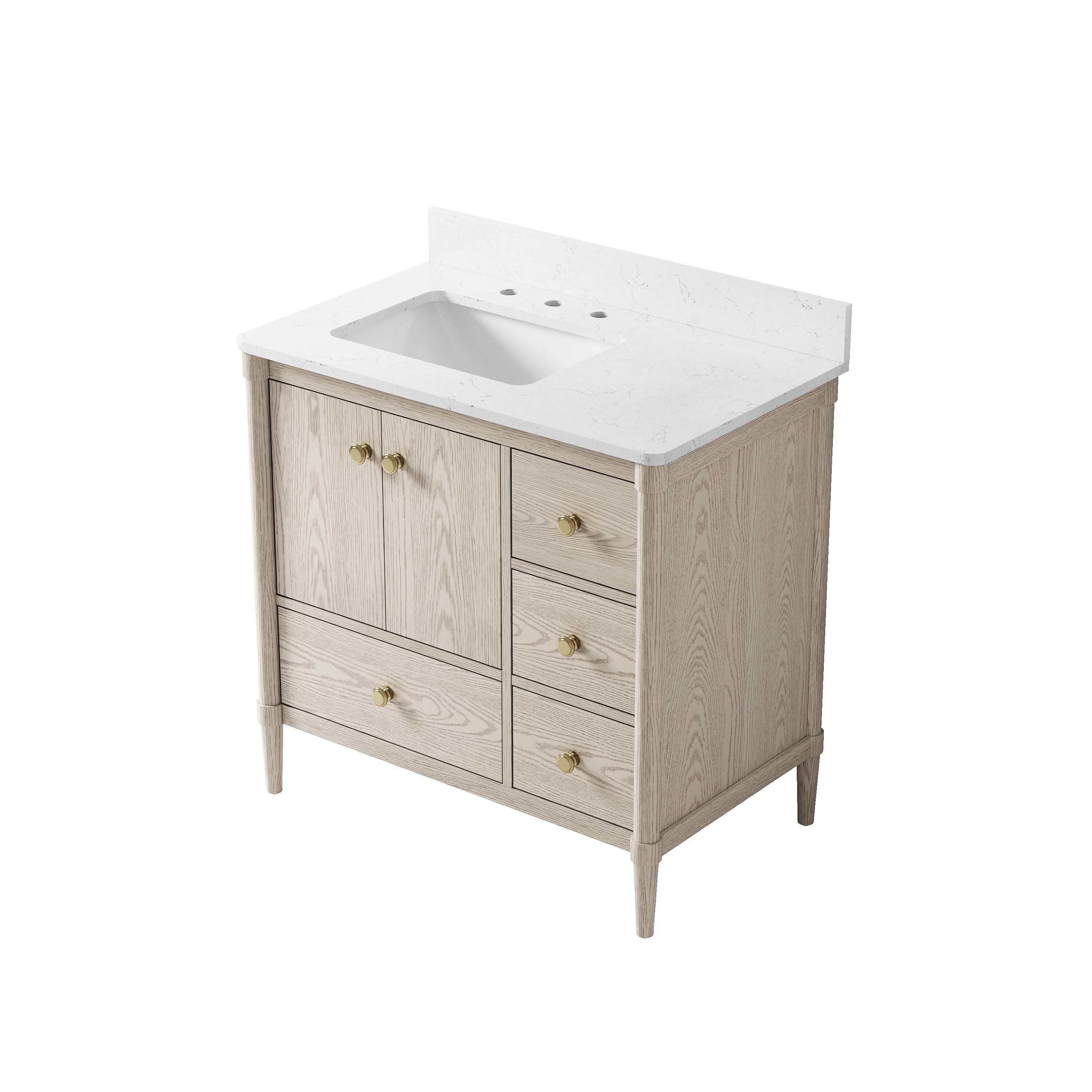Alt View 9. WELLFOR - ETHAN 36 in. Solid Wood Bath Vanity with Quartz Top, Single Sink, Soft Close, Assembled - OAK.