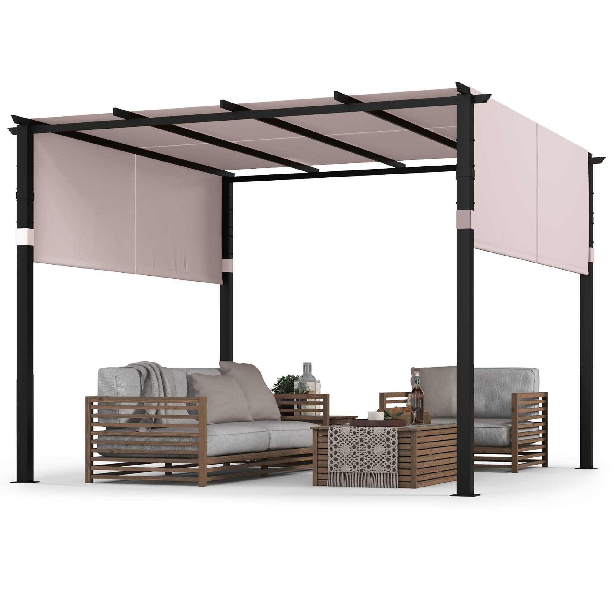 Alt View 9. Gymax - Gymax 10 x 10 ft Flat Top Pergola w/ Retractable Canopy Outdoor Grill Gazebo Gray - Gray.
