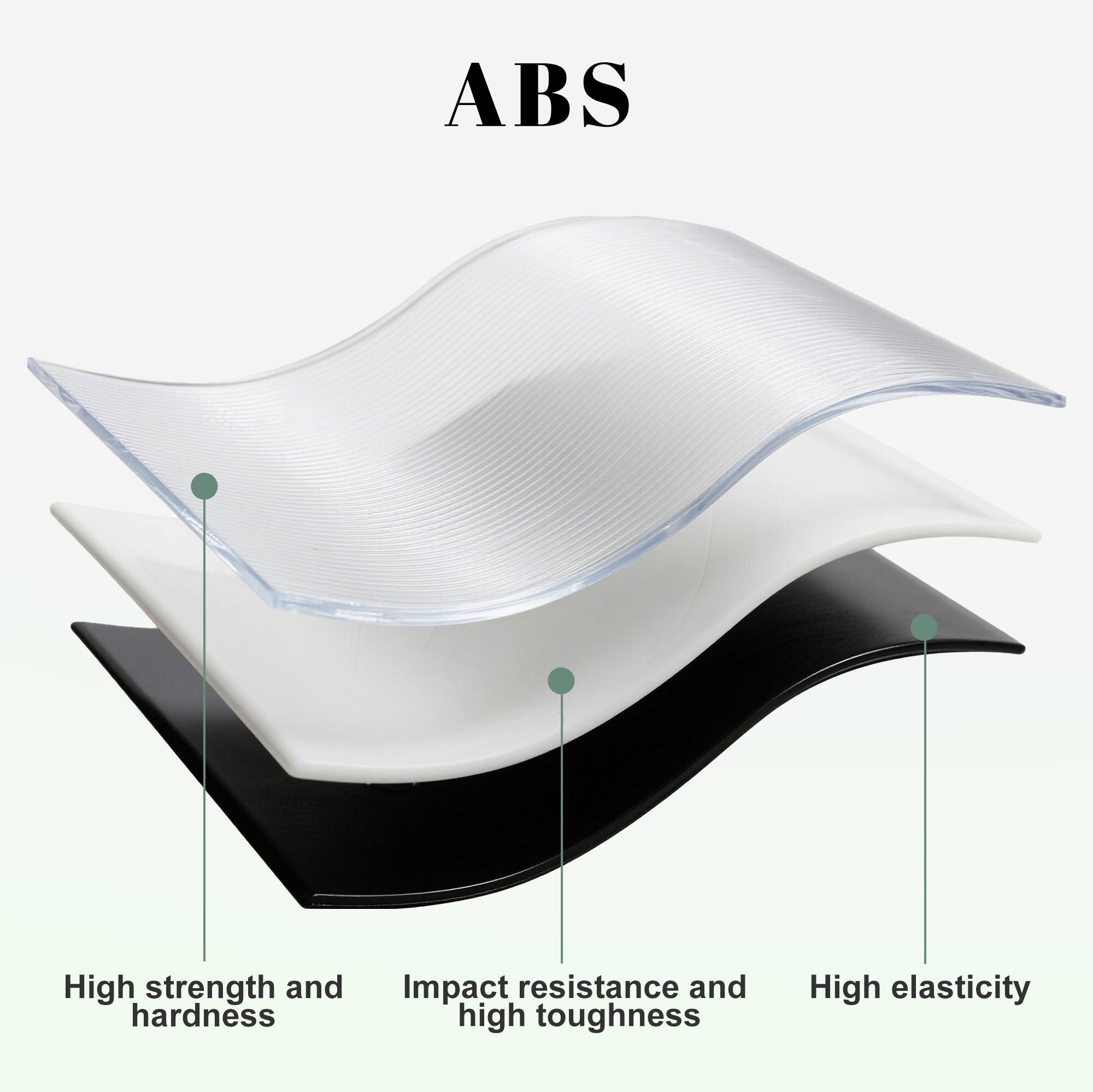ABS

- High strength and hardness
- Impact resistance and high toughness
- High elasticity