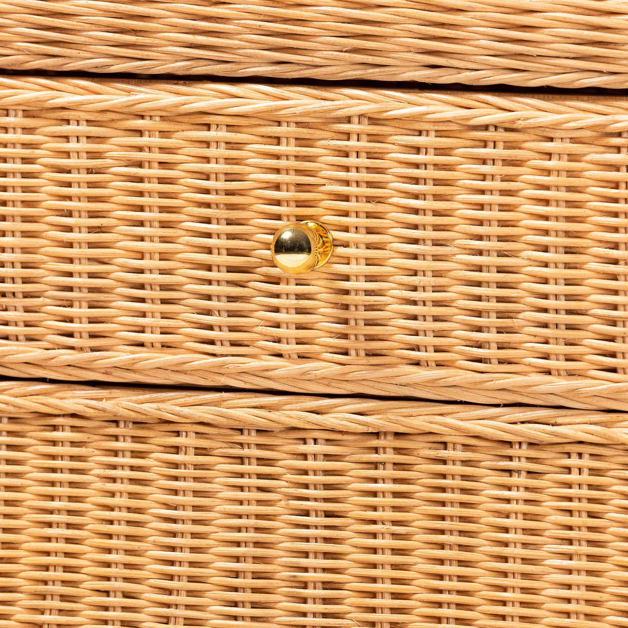Alt View 2. bali & pari - Chica Scalloped Natural Rattan Console Table with Drawer - Handwoven Wicker Accent Table, Rectangle - Light Honey.