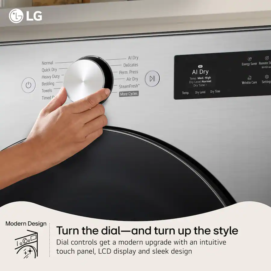 LG 7.4 Cu. Ft. Smart Gas Dryer with Steam and AI Sensor Dry Graphite ...