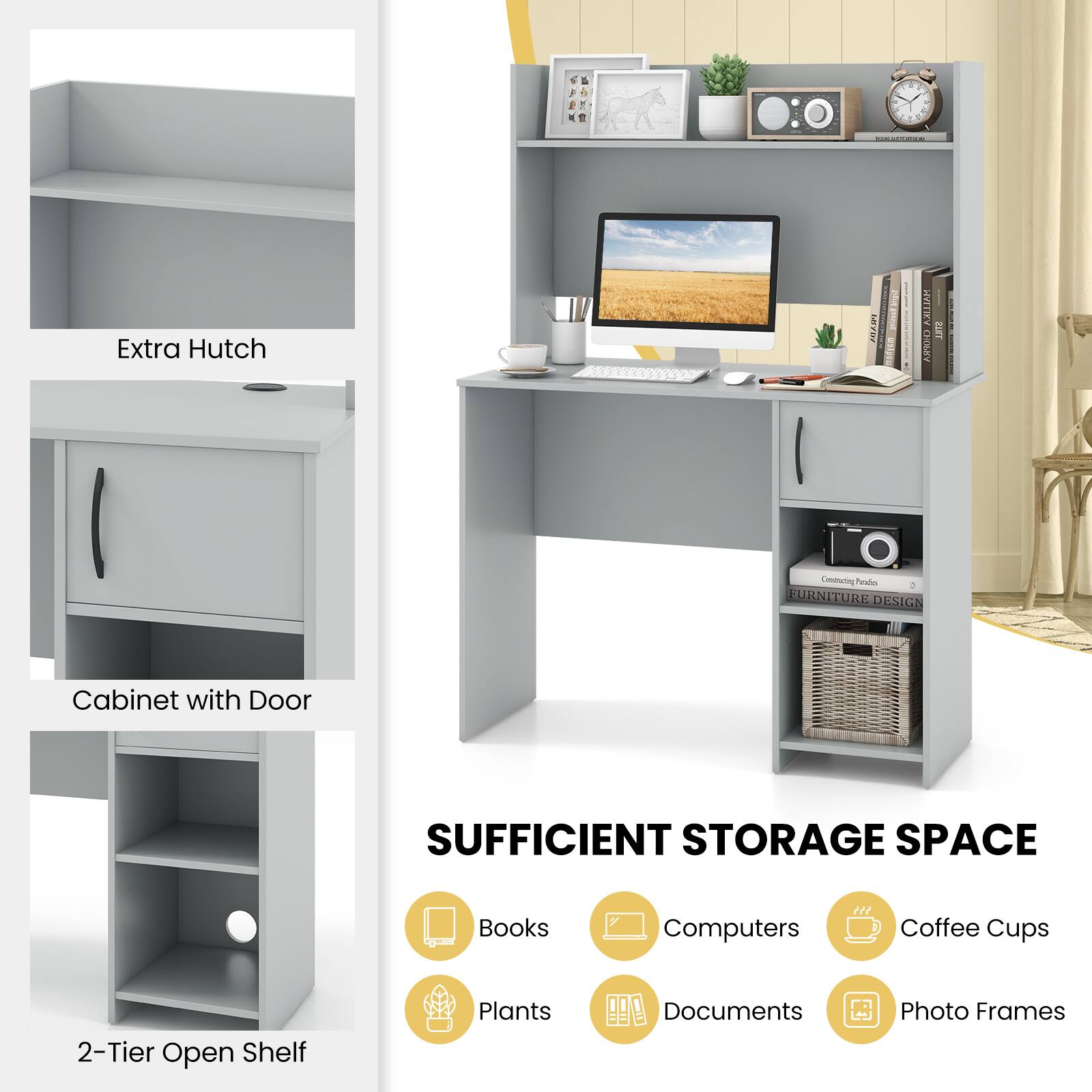 Costway Computer Desk w/ Hutch Home Office Desk w/ Adjustable