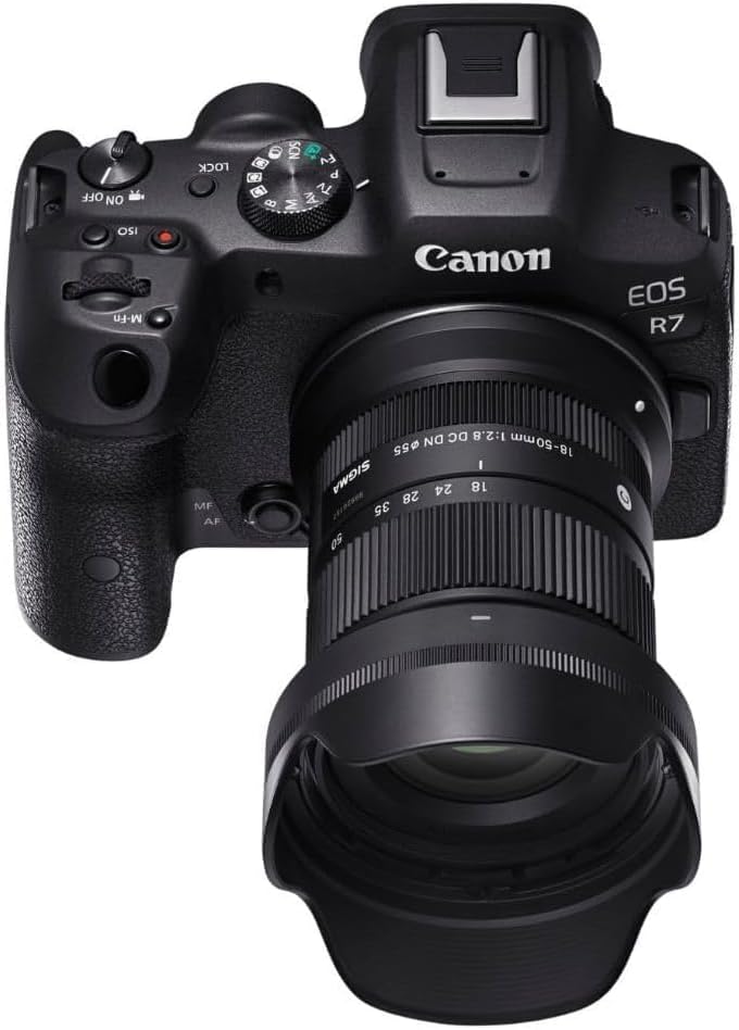 OFF NO LOCK SCN C3 - Fv o CI TV 8 M Av - OSI M-Fn Canon EOS R7 MF AF DN DC 1:2.8 55 18-50mm I SIGMA 24 18 28 35 os C