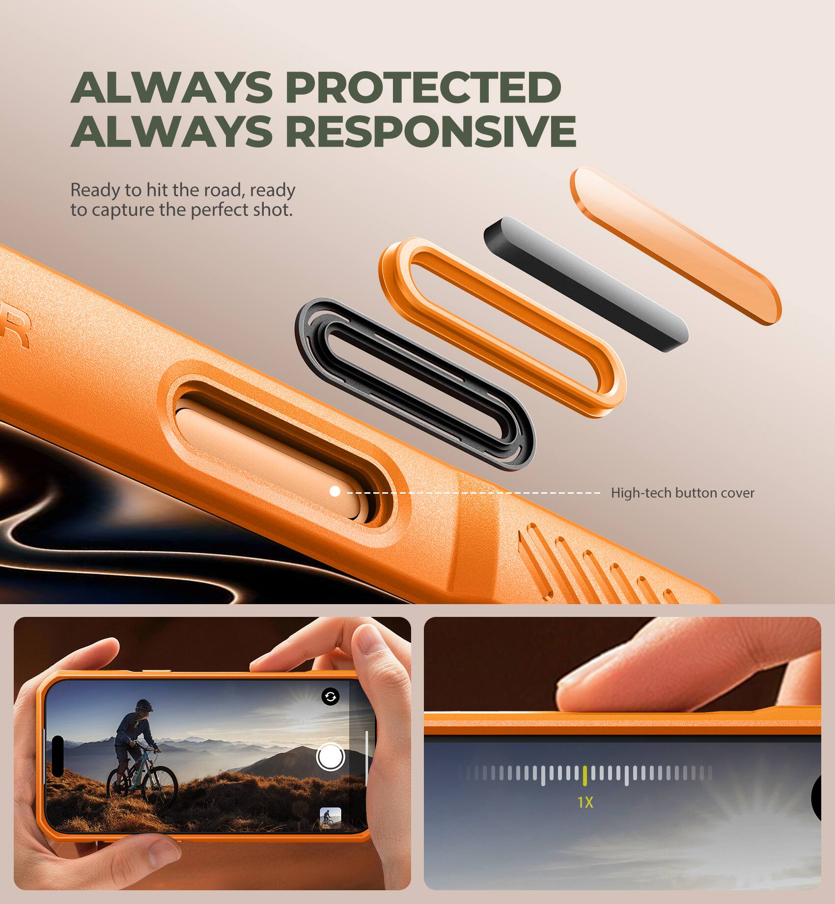 ALWAYS PROTECTED ALWAYS RESPONSIVE

Ready to hit the road, ready to capture the perfect shot.

High-tech button cover

1X