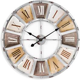 Sorbus - Decorative Large 24-Inch Wall Clock for Living Room, Vintage Industrial Rustic Style, Roman Numeral Clock - Brown