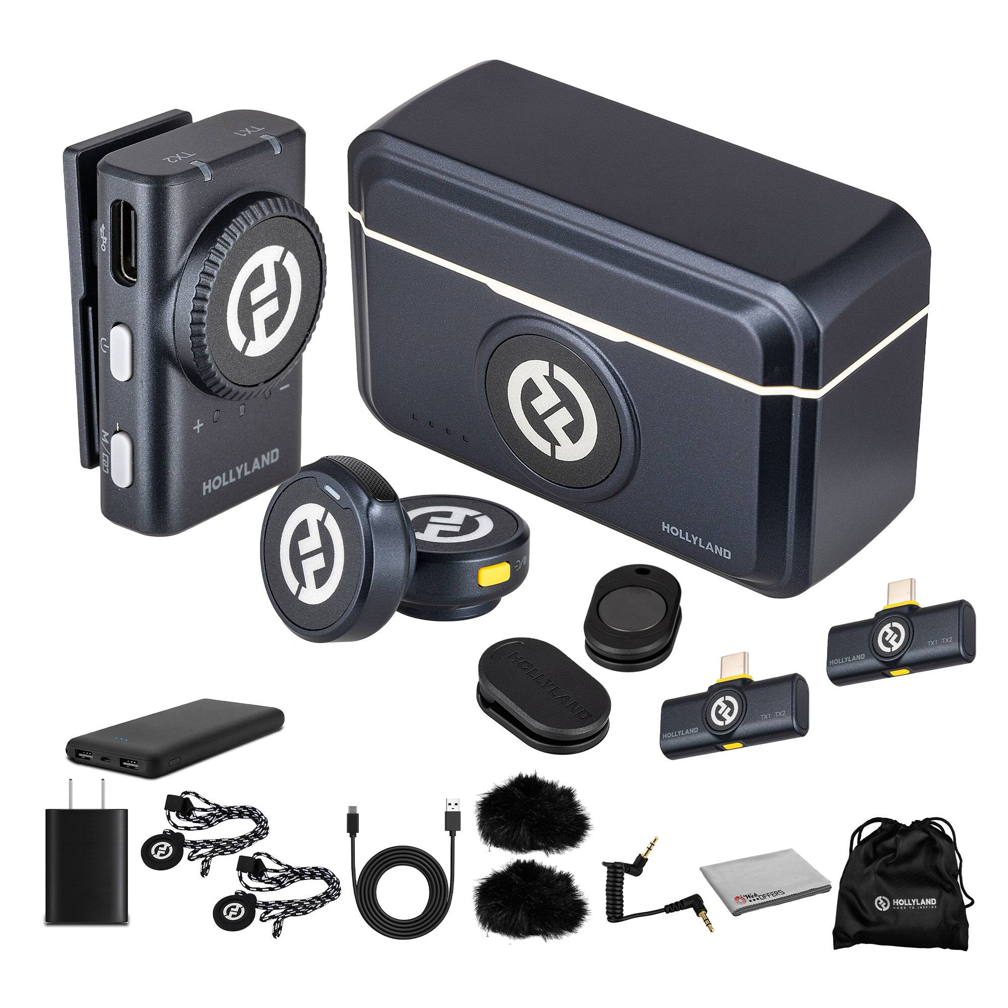 HOLLYLAND - Lark M2 Wireless Lavalier Microphone for iPhone/Android/Camera/PC/Laptop with Lightning/USB-C/Plug, 48KHz 24Bi - Black