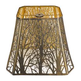 Alucset - Rectangle Cut Conner Metal Bell Lamp Shade Forest Pattern Fits For Table Floor Lamps - Spider Fitter - Antique Bronze - Antique Bronze & Gold