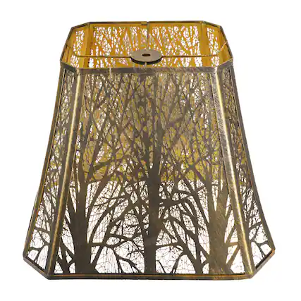 Front. Alucset - Rectangle Cut Conner Metal Bell Lamp Shade Forest Pattern Fits For Table Floor Lamps - Spider Fitter - Antique Bronze - Antique Bronze & Gold.