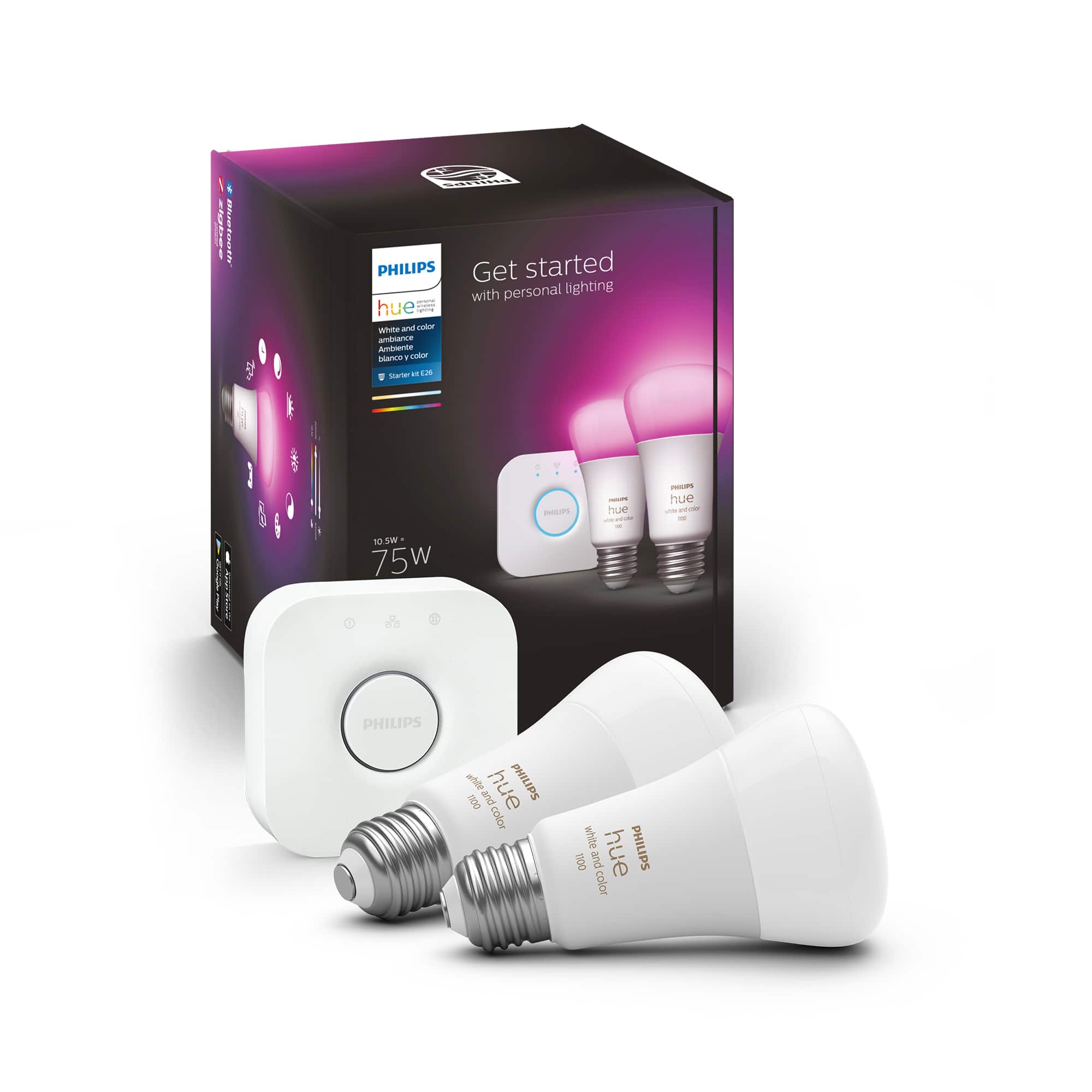Philips - Hue Color A19 Smart LED Bulb Starter Kit - White and Color Ambiance - Front_Zoom