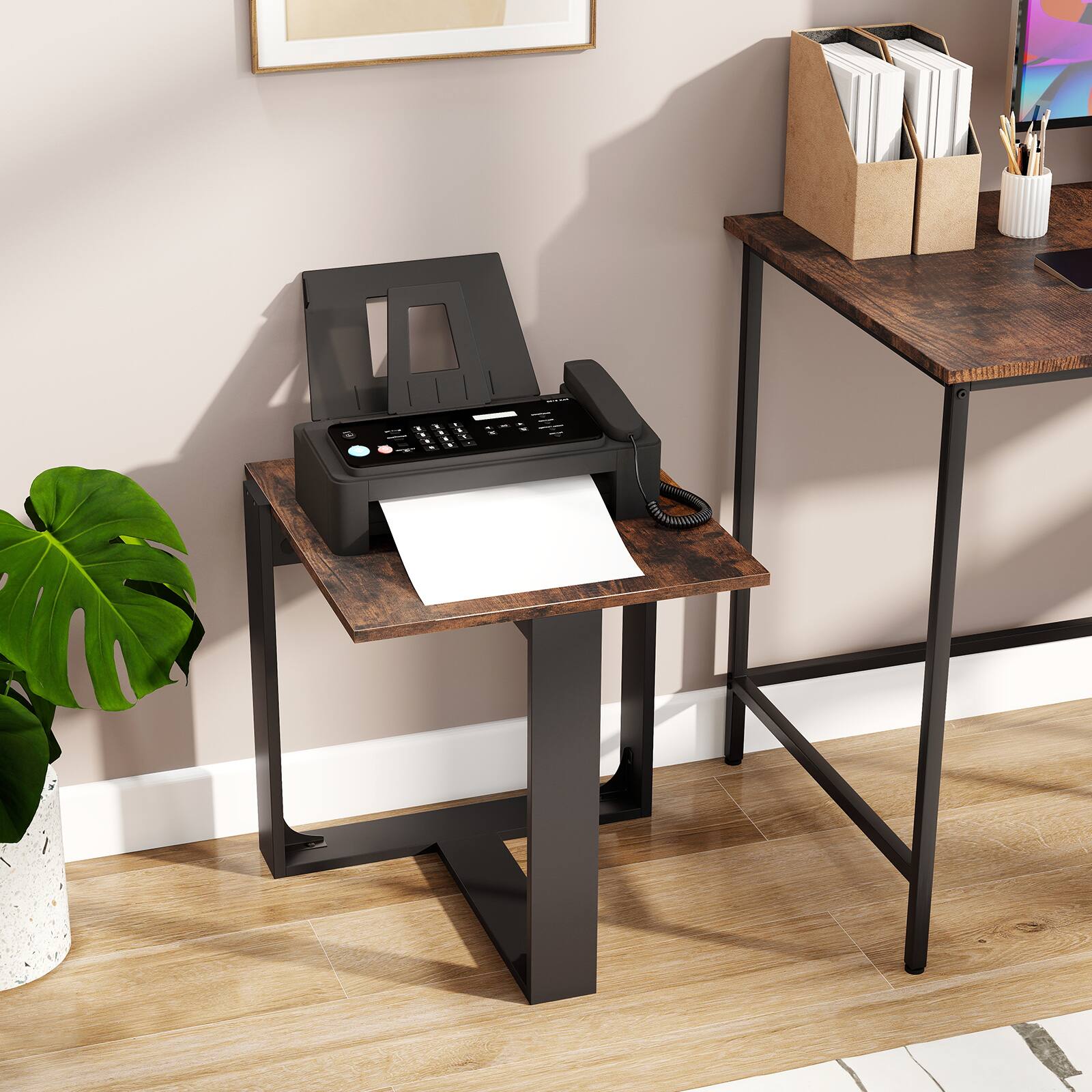 Alt View 4. Gymax - Gymax Set of 2 End Tables Industrial Sofa Side Tables w/Metal Frame for Small Space - Brown.