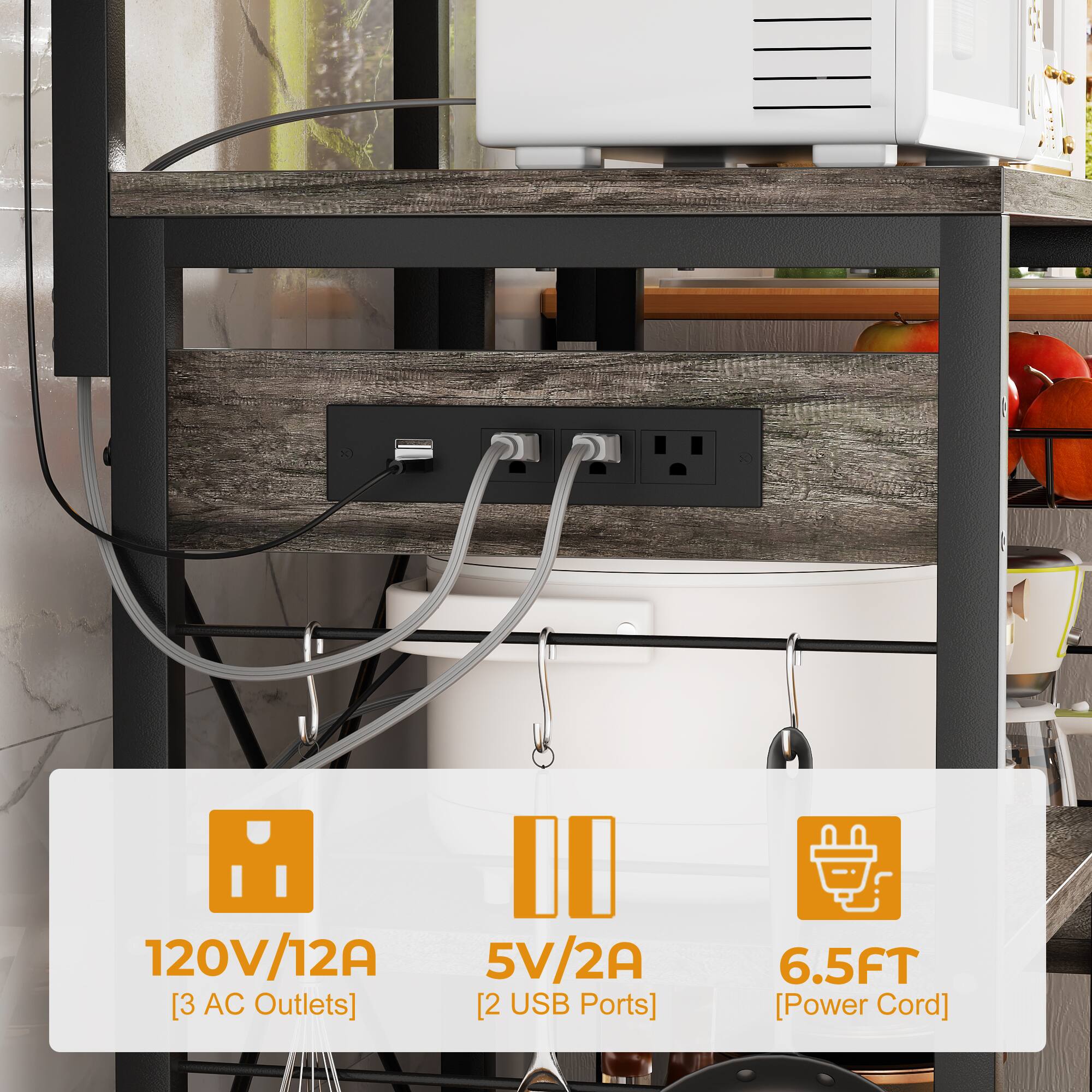 C: 120V/12A 5V/2A [3 AC Outlets] [2 USB Ports] 6.5FT [Power Cord]