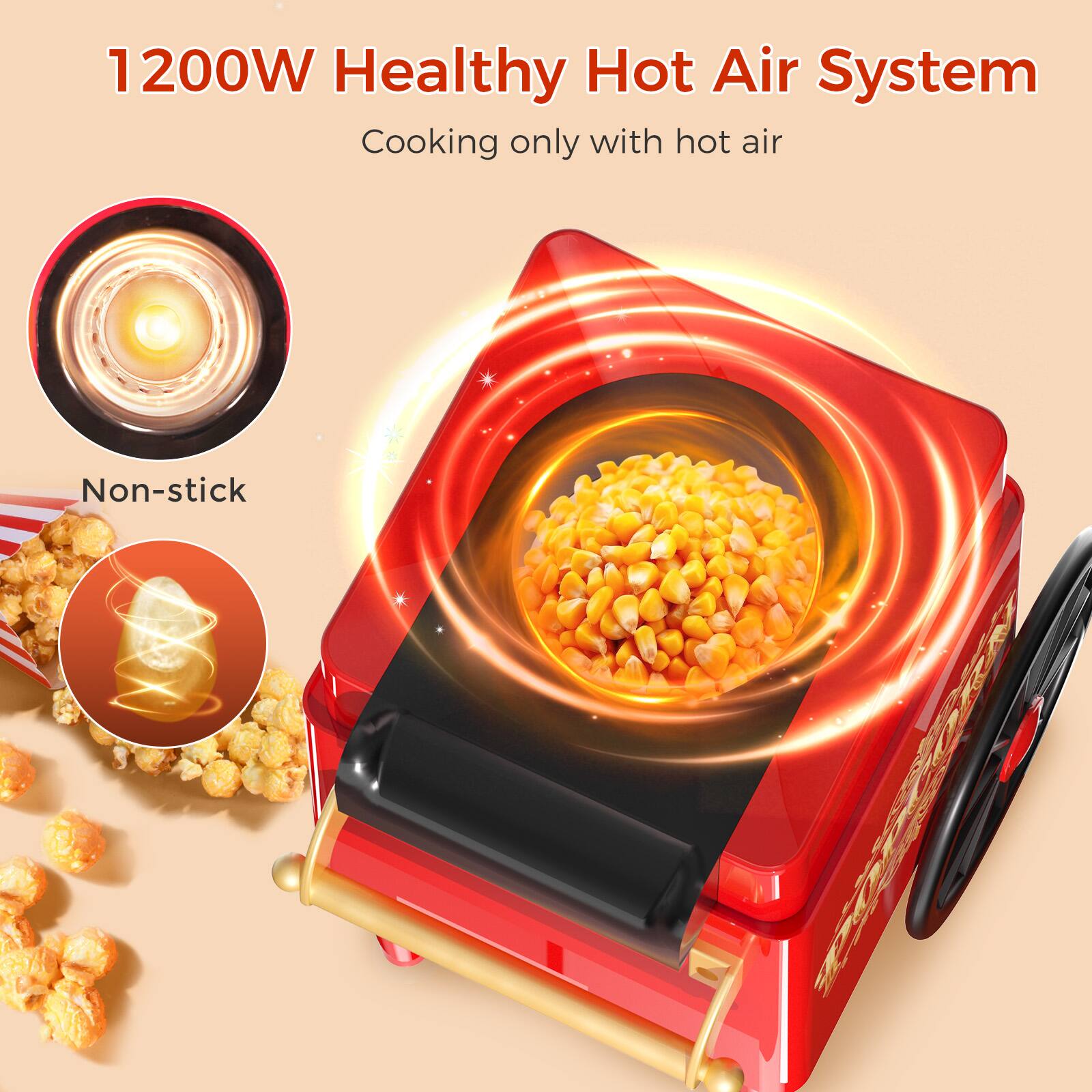 1200W Healthy Hot Air System  
Cooking only with hot air  

Non-stick