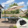PURPLE LEAF - 11 ft. Octagon Aluminum Outdoor Patio Cantilever Umbrella Offset 360° Rotation Umbrella with Base - Beige