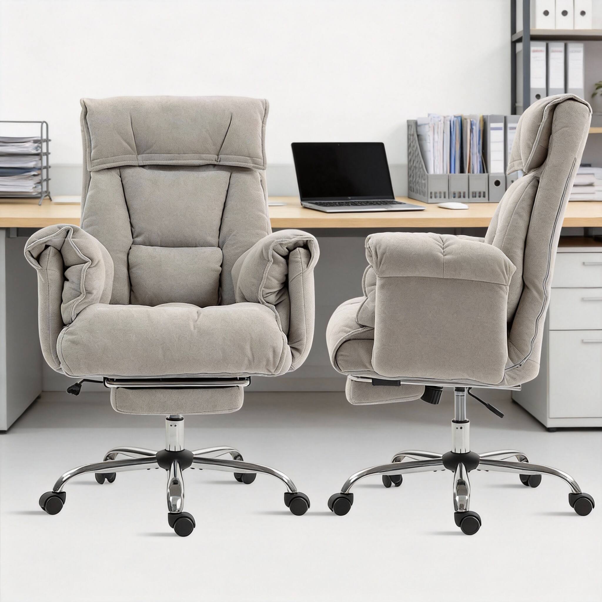 Alt View 2. Frangdom - Executive Reclining Office Chair with Footrest Swivel High Back - Light Taupe Grey, Weight: 265 lbs.
